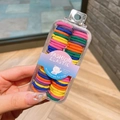 Colorful high-elastic hair ties for kids in a transparent box with cute bear design - 7# Dark Colorful