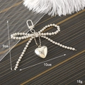 Silver beaded bow keychain with heart pendant for bags, size 10x9cm weight 18g - Silver Plated Bow Keychain with Heart