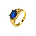 Close-up of luxury gold ring with oval blue gemstone and textured layered band - US 6 / Gold Blue