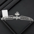 Silver bridal tiara with sparkling rhinestones on a black display stand for weddings - 19# Double Band Rhinestone Style (Silver)