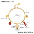 Détails du bracelet en acier inoxydable avec pendentifs piment en zircon et cloche - Bracelet en Or 16+3cm (TXE472)