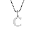 Minimalist stainless steel necklace with a polished letter C pendant on a stylish box chain. - C-Silver