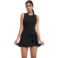 Dettaglio dell'abito da tennis nero con fiocco laterale e tessuto sportivo elastico - Nero