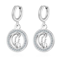 Silver stainless steel hoop earrings with crystal religious portrait charm - Round Full Rhinestone Goddess (MS-675) / 2.0*8 / Steel