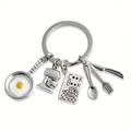 Koch-Schlüsselanhänger-Set mit Pfanne, Mixer und Besteck aus glänzendem Silbermetall - Silber Stil (1)