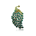 Peacock brooch with vibrant green crystals and gold metal base in a studio setting - Small Size / Green