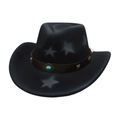 Classic black felt western cowboy hat featuring white stars and turquoise studded band - Rhombus Turquoise Band (M Peach Star) / Black