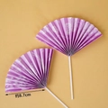 Set of 4 purple folding fan cake toppers with leaf vein texture, size 8.7cm - Blue and White Porcelain Fan / Purple
