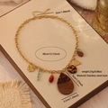 Collana retrò leopardata in acciaio inossidabile dorato con ciondoli in resina e legno - Legno di Resina Geometrico Irregolare (5#)