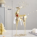 Golden 41cm Christmas reindeer metal ornament with white scarf and berry details - Small Gold Standing Long-legged Reindeer (41cm)
