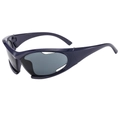 Y2K sporty futuristic navy blue wrap sunglasses with dark grey lenses in 45-degree view - Dark Blue Frame Grey Lens