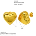 Detailed view of 18k gold plated heart earrings with 19mm size dimensions and specifications - 3D Heart Style (SE658G)