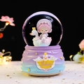 Swan and girl theme musical crystal ball with purple gradient base and star details - 2532 Pink Hair / Medium 80mm Light + Music