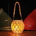 Handmade bamboo lantern with hemp rope handle and warm yellow light 15x35cm - Spherical Rattan Woven Handheld Lantern (Total Height 35cm)