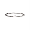 Close-up of silver beaded bracelet with a white freshwater pearl centerpiece - Silver