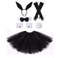 Black and white bunny girl cosplay set including ears headband, gloves and tutu skirt - Black 6-Piece Set