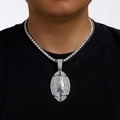 Hip hop American football pendant necklace with rhinestones on silver tennis chain - Silver with 18-inch Tennis Chain