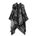 Black and gray knitted deer pattern poncho shawl for women with a warm reversible design - One Size / Abstract Pattern - Black Grey