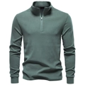Dettaglio del tessuto in pile verde e colletto con mezza zip sul pullover termico uomo - S / Verde Erba