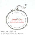 Adjustable 2mm silver stainless steel chain bracelet with lobster clasp, 17-22cm - Cauliflower Chain Style / 2mm Wide (17+5cm) / Steel