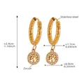 Detailed view of gold stainless steel tree of life earrings with zircon insets - Hammered Round Tree of Life Pendant (Q142) / Gold