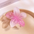 Pink gradient frangipani hair claw clip made of translucent acrylic in a ceramic tray - Transparent Pink