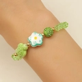 Bohemian ocean style beaded bracelet with green turtle, white flower, and crystal charms - KC Gold Green (8907)