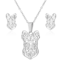 Conjunto de joyas de acero inoxidable con collar de bulldog francés y pendientes - Bulldog Francés / Color Acero