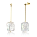 Elegant gold long chain drop earrings featuring S925 silver and white baroque pearls - Long Drop Style (GPE05) / Gold (GPE05)