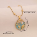 Gold stainless steel necklace featuring a blue sea shell pendant with dimension markings - 1# Scallop