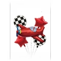Set de 5 globos de avión rojo con estrellas y globos de papel de cuadros - Avión Retro Juego de 5