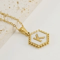 18K gold hexagonal pendant necklace with letter K on white enamel inlay - Style K (Pendant Only) / Pendant Only
