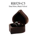 Dark walnut wood heart ring box with double slots and black velvet lining for two rings - Double Slot-Solid Lid-Non-Customized / Black