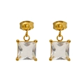 Elegant gold-tone square earrings featuring clear cubic zirconia in a geometric design - Square-White