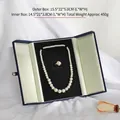 Dark blue velvet double-door jewelry box for pearl necklace and ring sets with satin interior - No. 1 / Blue Necklace Set Box