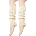 Close-up of beige cable-knit leg warmers showing thick knit texture and elastic cuffs - One Size / Light Beige