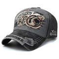Casquette baseball vintage gris délavé avec broderie requin et détails style urbain rétro - Taille unique / Noir
