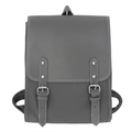 Minimalist vintage dark grey canvas and leather backpack for women with buckle straps - Gray