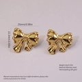 Golden bow stud earrings in 18K gold plated stainless steel, size 25mm by 22.3mm - 18K Gold Bow Style (FYD6151)
