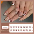 Pink press-on nails with red stars, leopard tips, cherry art, and small rhinestones - 30Pcs Jelly Glue Type / DZ680-B7 Glamorous Leopard Print