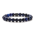 8mm blue tiger eye natural stone beaded bracelet with grey cylinder spacer bead - Blue Tiger Eye