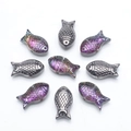 Ciondoli a forma di pesce 8x15mm per gioielli fai da te in vari colori galvanizzati - Semi Nero Viola