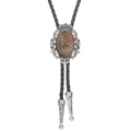 Western bolo tie with crown-edged silver slider and red-green natural stone inlay - Unakite Stone