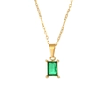 Collier doré minimaliste avec un pendentif raffiné en zircon vert rectangulaire - Vert