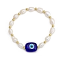 Baroque freshwater pearl bracelet with lucky blue evil eye pendant and gold beads - Blue