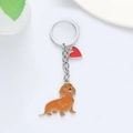 Metal dachshund keychain with brown enamel dog pendant and a small red heart charm - Brown Large Dachshund (Brown Large Dachshund Heart)