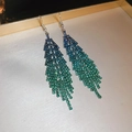 Close-up of sparkling rhinestone bow tassel earrings with blue-green gradient finish - Blue Green Gradient (5#)