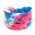 Blue and pink tie-dye bohemian elastic wide sports headband for women - 70-Blue Pink Tie Dye