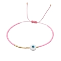 Bracciale rosa boho con malocchio, perline dorate e chiusura a cordoncino regolabile - Rosa-Perla d'Oro Malocchio