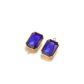 Blue rectangular crystal pendant with gold stainless steel frame for necklace - 12x18mm / Dark Blue Rounded Rectangle Gemstone